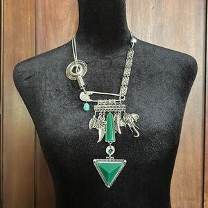 Assymetric Silver and Jade Charm Necklace